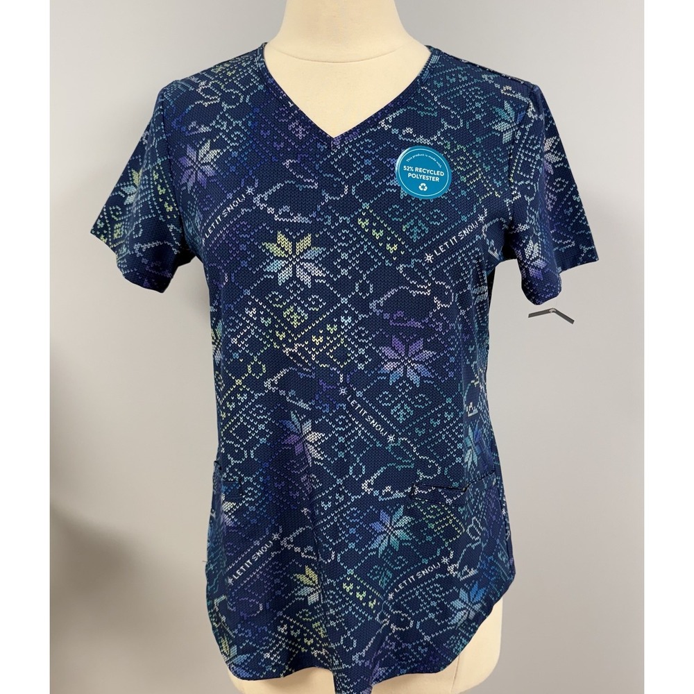 NWT Cherokee Scrub Top S Snow Bunny Blue Scrubs Nurse Vet Tech Uniform Medical